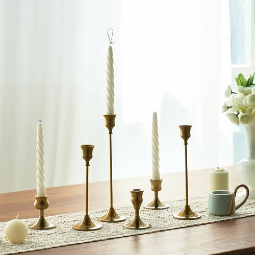 kit de bougeoirs décoratifs en laiton doré pour mariage et dîner - vue 5 sur 18