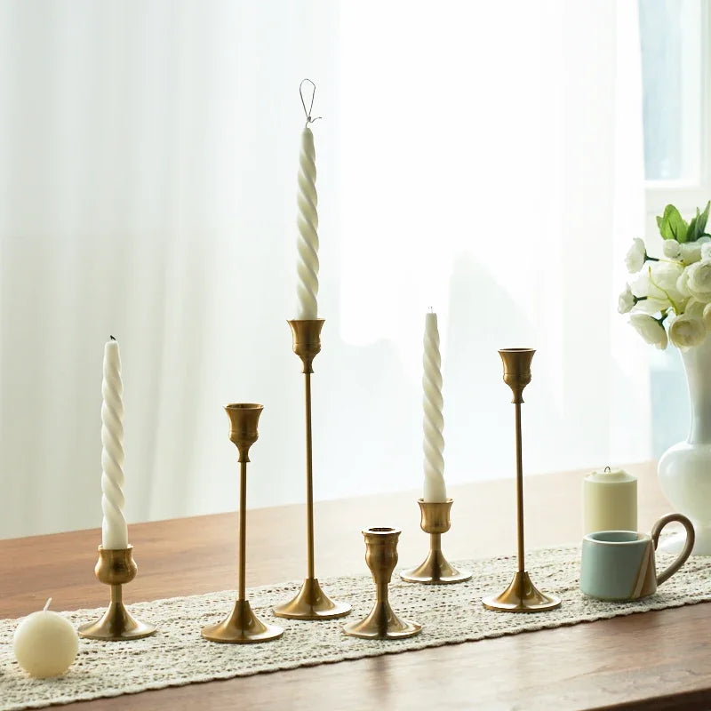 kit de bougeoirs décoratifs en laiton doré pour mariage et dîner - vue 4 sur 18