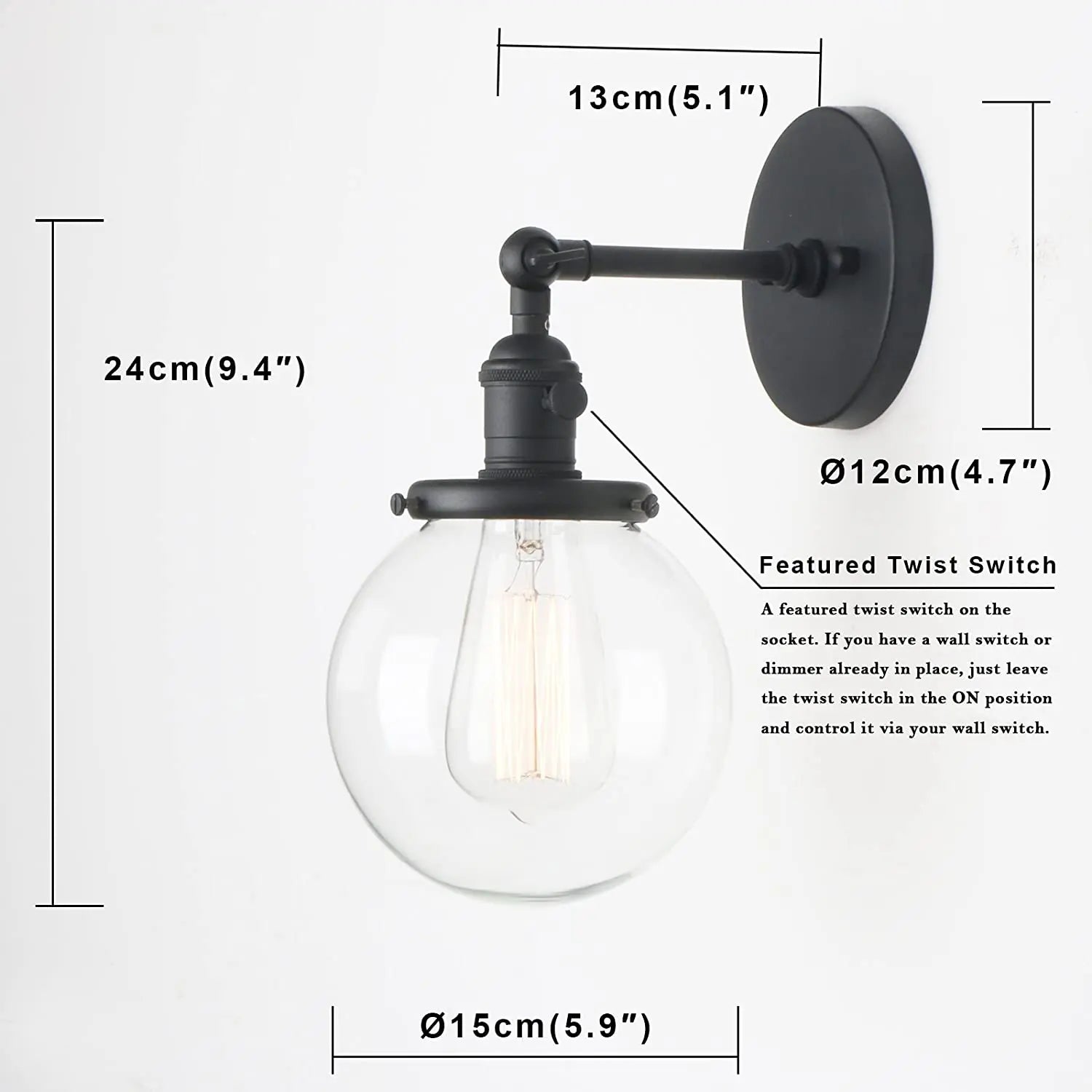 Permo 5.9 ''Vintage applique moderne en verre applique murale luminaires luminaire Loft chevet miroir lampe escalier lumières - vue 3 sur 11