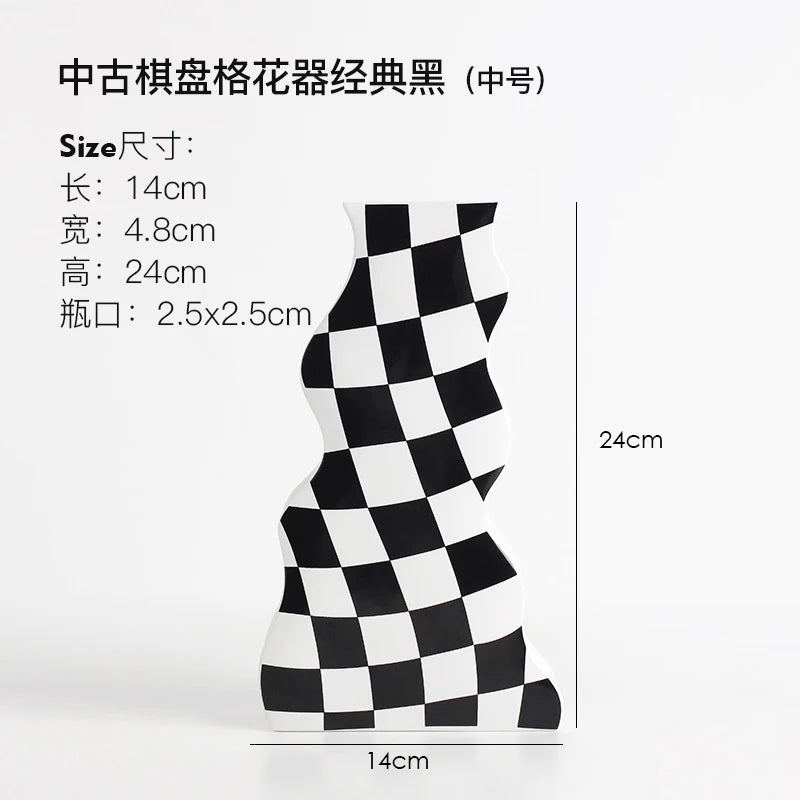 vase en céramique damier pour fleurs séchées décoration élégante - vue 9 sur 10