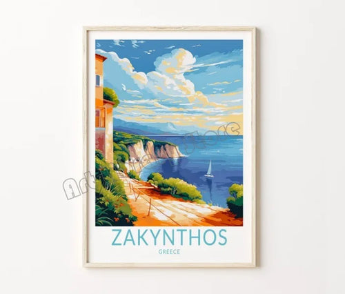 affiche rétro de voyage avec château et île de santorin