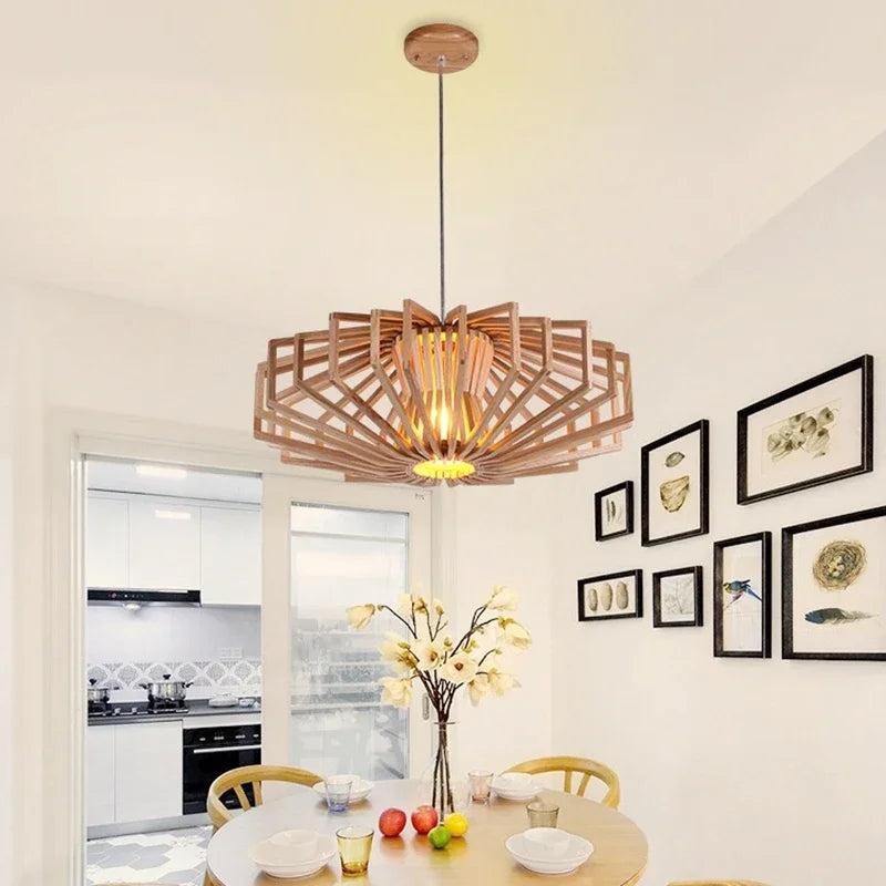 Simple Nordic solid wood chandelier warm bedroom lamp restaurant creative personalized wooden Chandelier - vue 2 sur 7