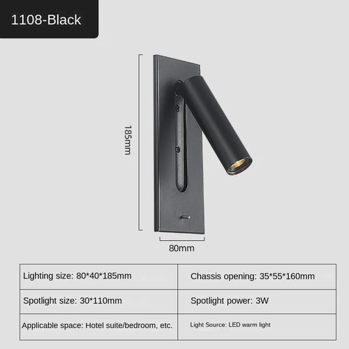 applique murale intérieure led avec chargement usb pour hôtel - vue 11 sur 12
