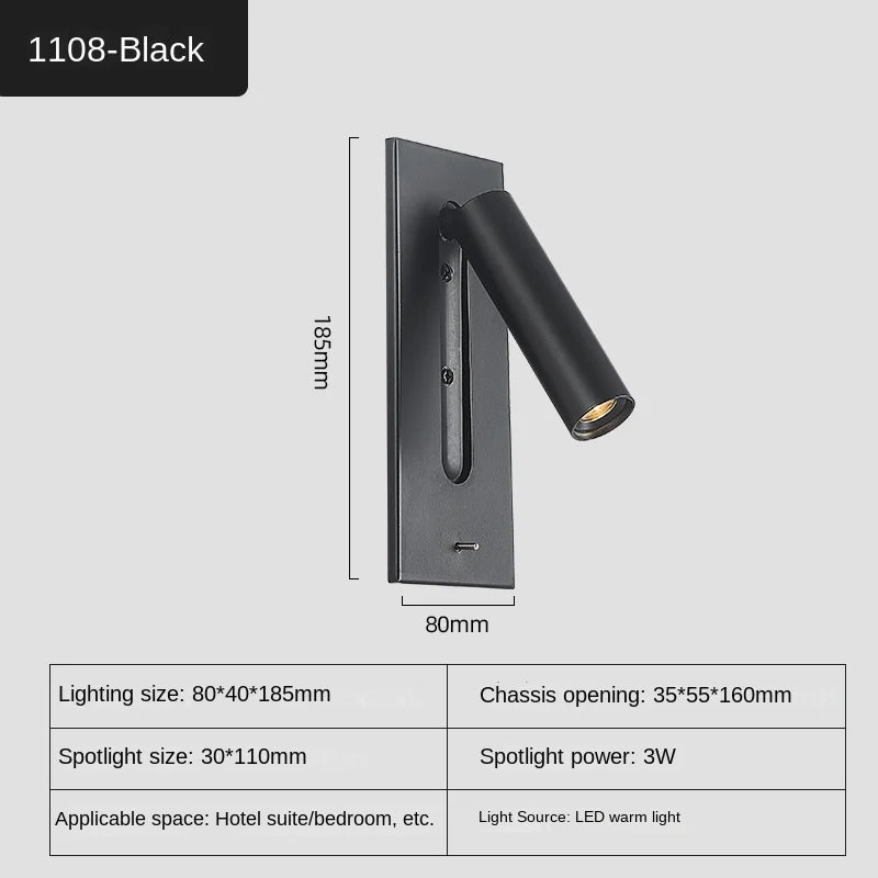 applique murale intérieure led avec chargement usb pour hôtel - vue 10 sur 12