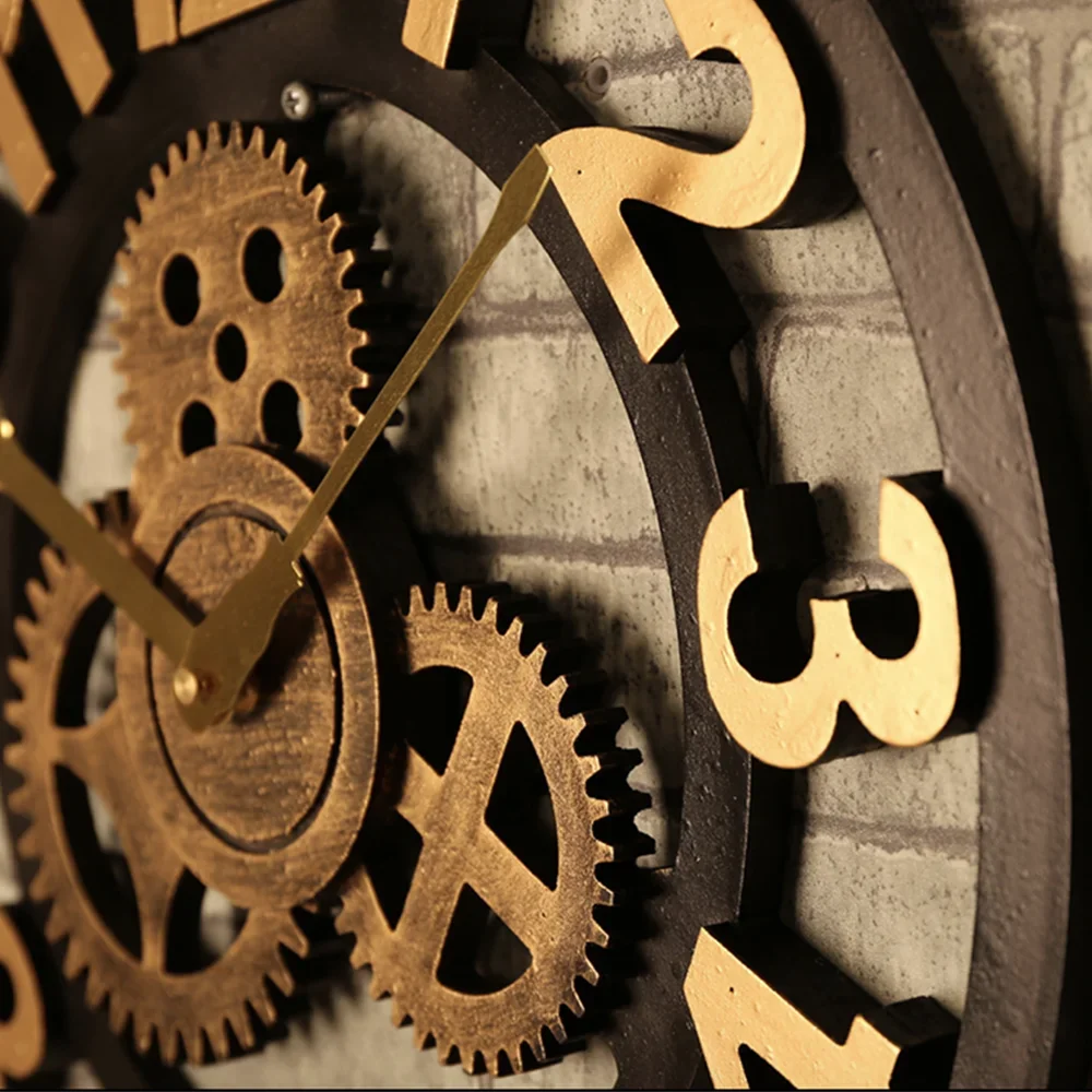 horloge murale moderne à engrenages en bois vintage silencieuse - vue 11 sur 10