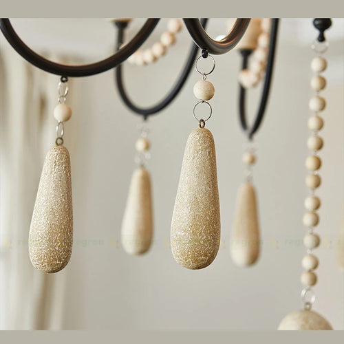 lustre à bougies led en bois pour galerie dart et éclairage intérieur - vue 6 sur 9