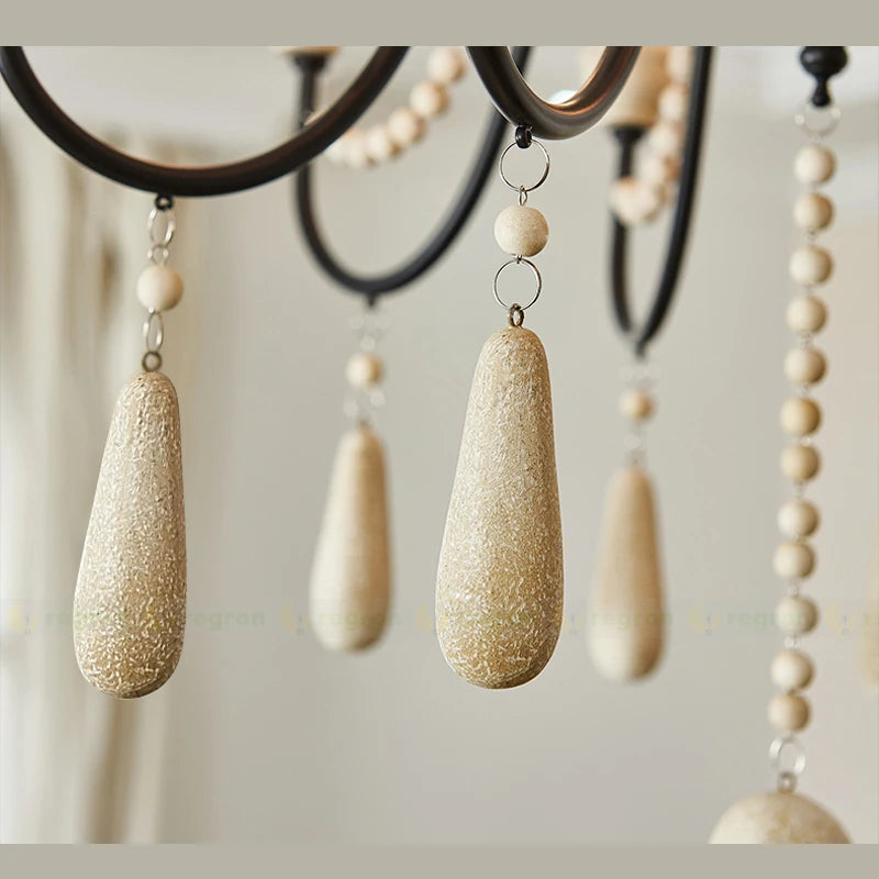 lustre à bougies led en bois pour galerie dart et éclairage intérieur - vue 5 sur 9