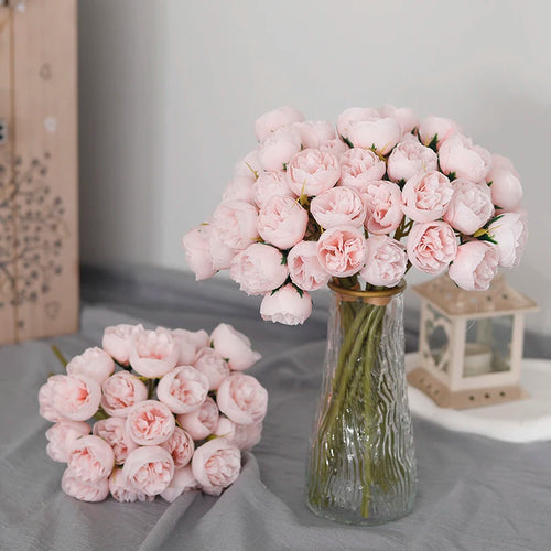 bouquet de 27 roses et pivoines artificielles en soie décoratives - vue 2 sur 12