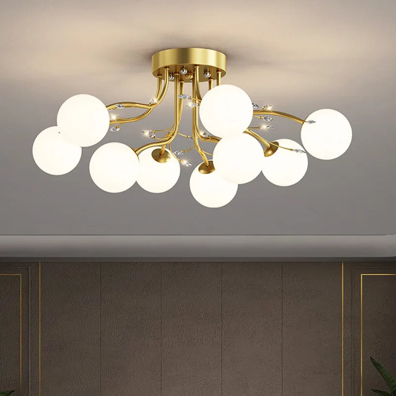 lustre en boule de verre nordique doré luminaire décoratif d'intérieur - vue 6 sur 18