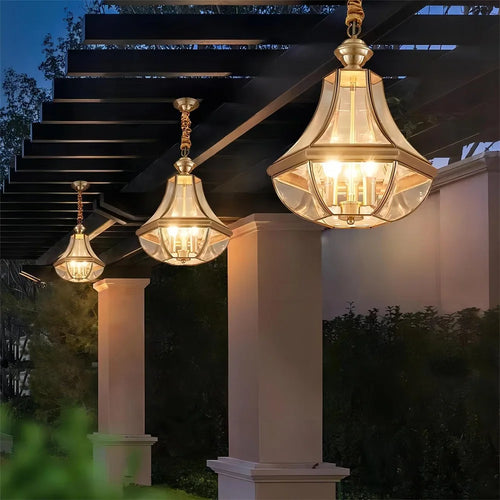 suspension extérieure Style américain Rural plein cuivre étanche lustre Villa porche solarium/couloir/balcon pavillon pavillon lampe en laiton - vue 5 sur 9