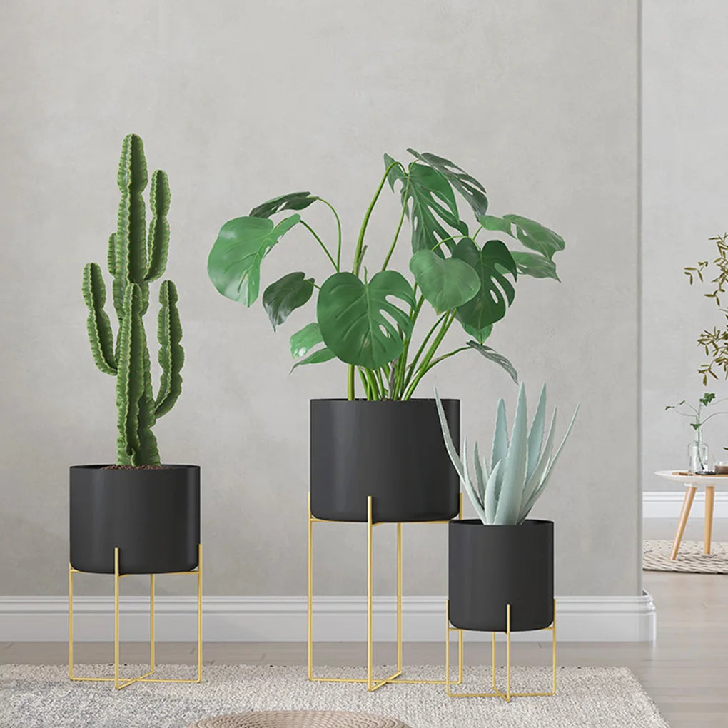support de plante en métal avec pot tendance doré - vue 9 sur 9