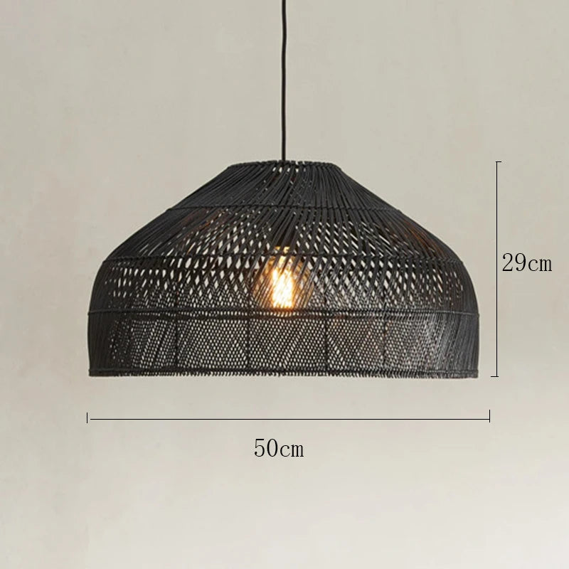 lustre en rotin style asiatique vintage avec led suspendue - vue 12 sur 12