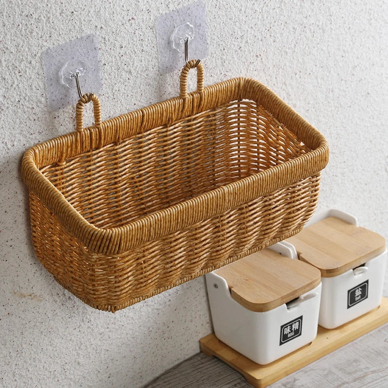 panier en osier mural organisateur de rangement tissé pour légumes - vue 5 sur 16