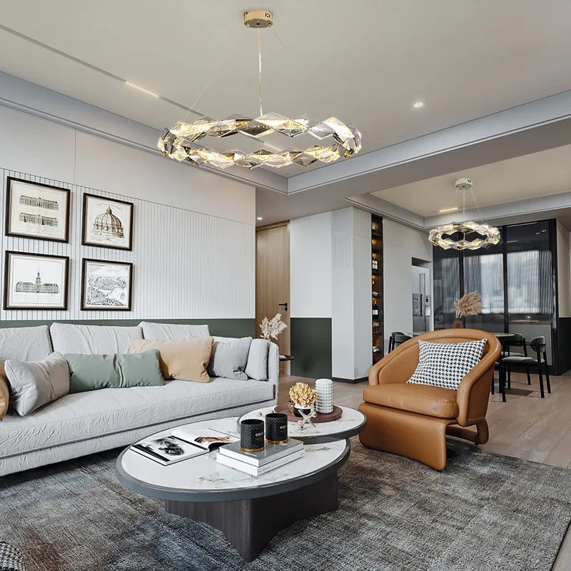 lustre led moderne en cristal de luxe décoratif - vue 4 sur 12