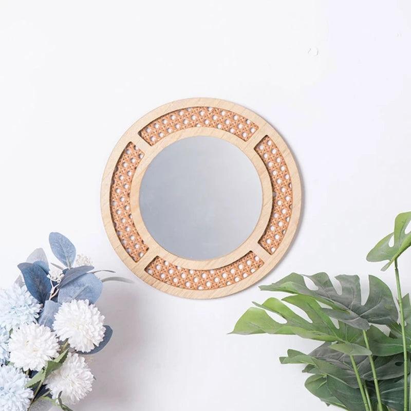 miroir rond en rotin pour décoration bohème intérieure - vue 4 sur 8