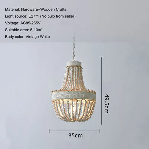 lustre vintage en bois perle style campagne américaine - vue 9 sur 9