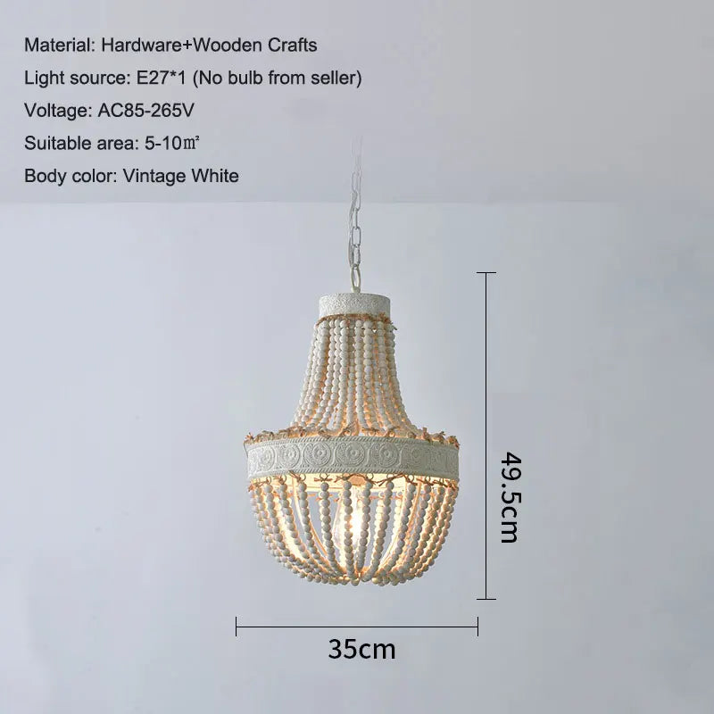 lustre vintage en bois perle style campagne américaine - vue 8 sur 9