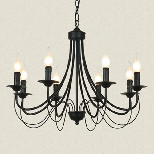lustre vintage en fer forgé avec bougie et métal noir - vue 2 sur 10