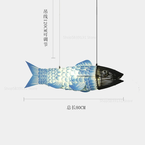 lustre en bambou style chinois créatif avec gros poisson - vue 11 sur 12