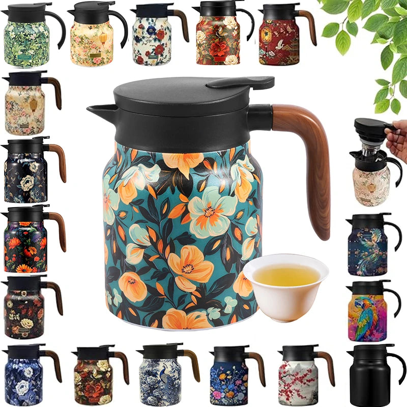 Théière isotherme vintage motif floral acier infuseur thermostat - vue 2 sur 7