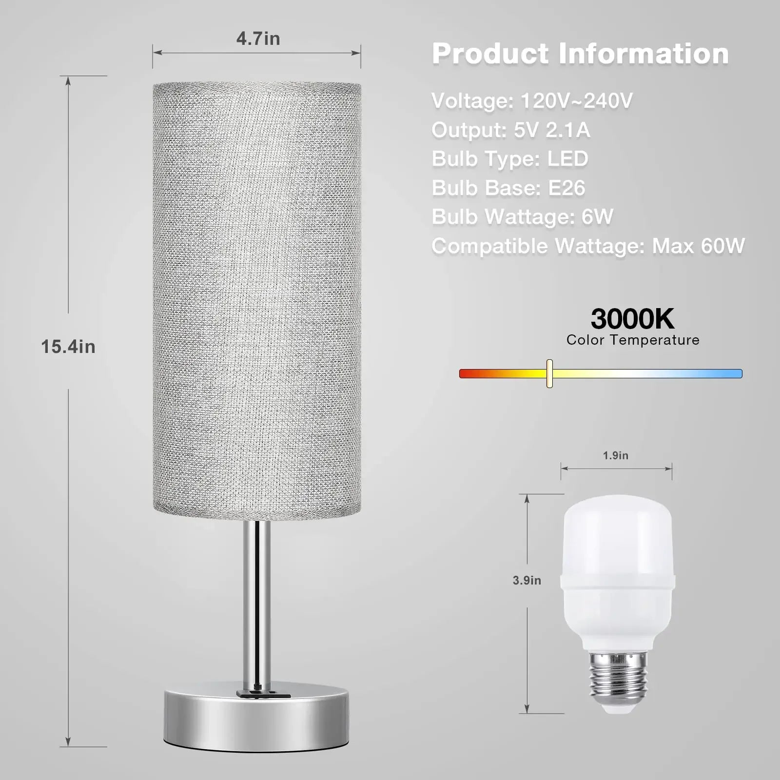 Lampes de Table de chevet tactiles avec Port USB - vue 8 sur 8