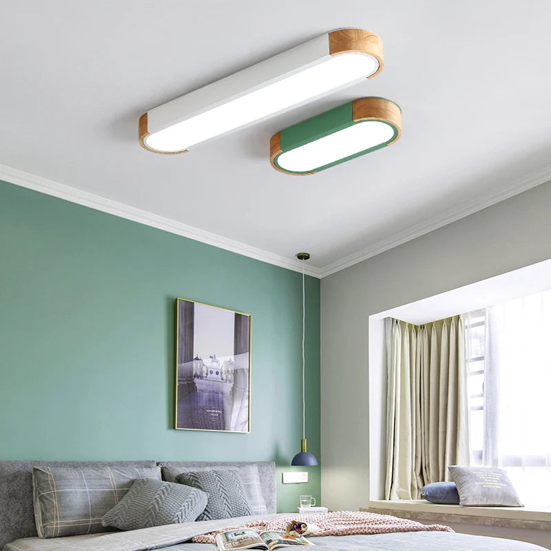 SANDYHA plafonniers nordique Led bois fer acrylique Rectangle piste lampe pour salon chambre décor intérieur luminaires - vue 5 sur 15