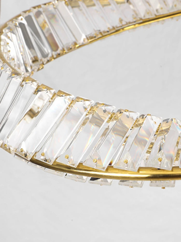 lustre décoratif circulaire en cristal et acier inoxydable - vue 6 sur 7