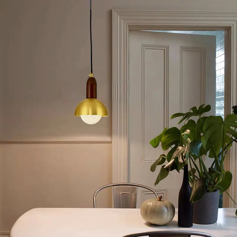 lustre minimaliste style japonais en noyer noir avec applique en laiton - vue 6 sur 8