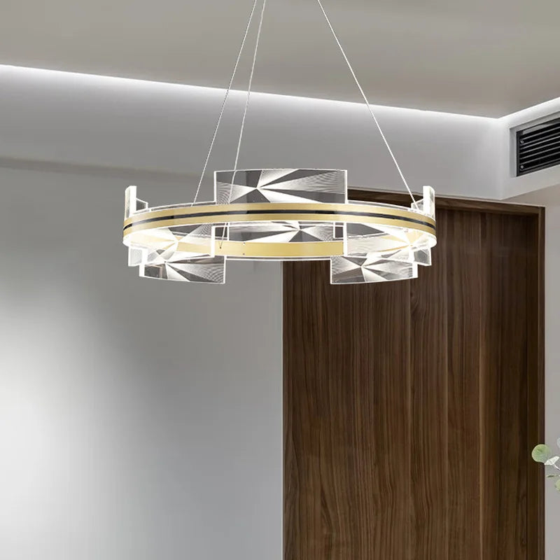 lustre moderne créatif design géométrique avec cercle doré - vue 4 sur 8