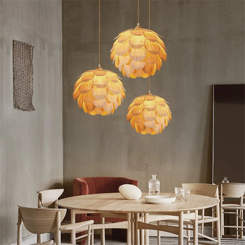 lustre créatif en bambou forme fruits de pin éclairage nordique led - vue 3 sur 10