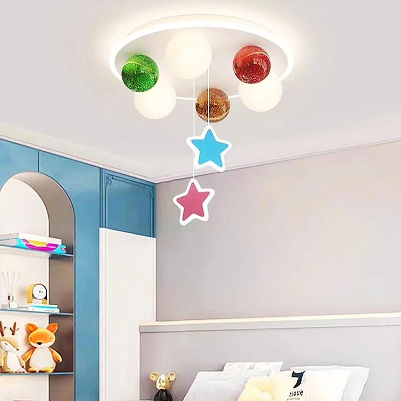 lustre en verre avec boule à bulles en forme d'étoile - vue 3 sur 7