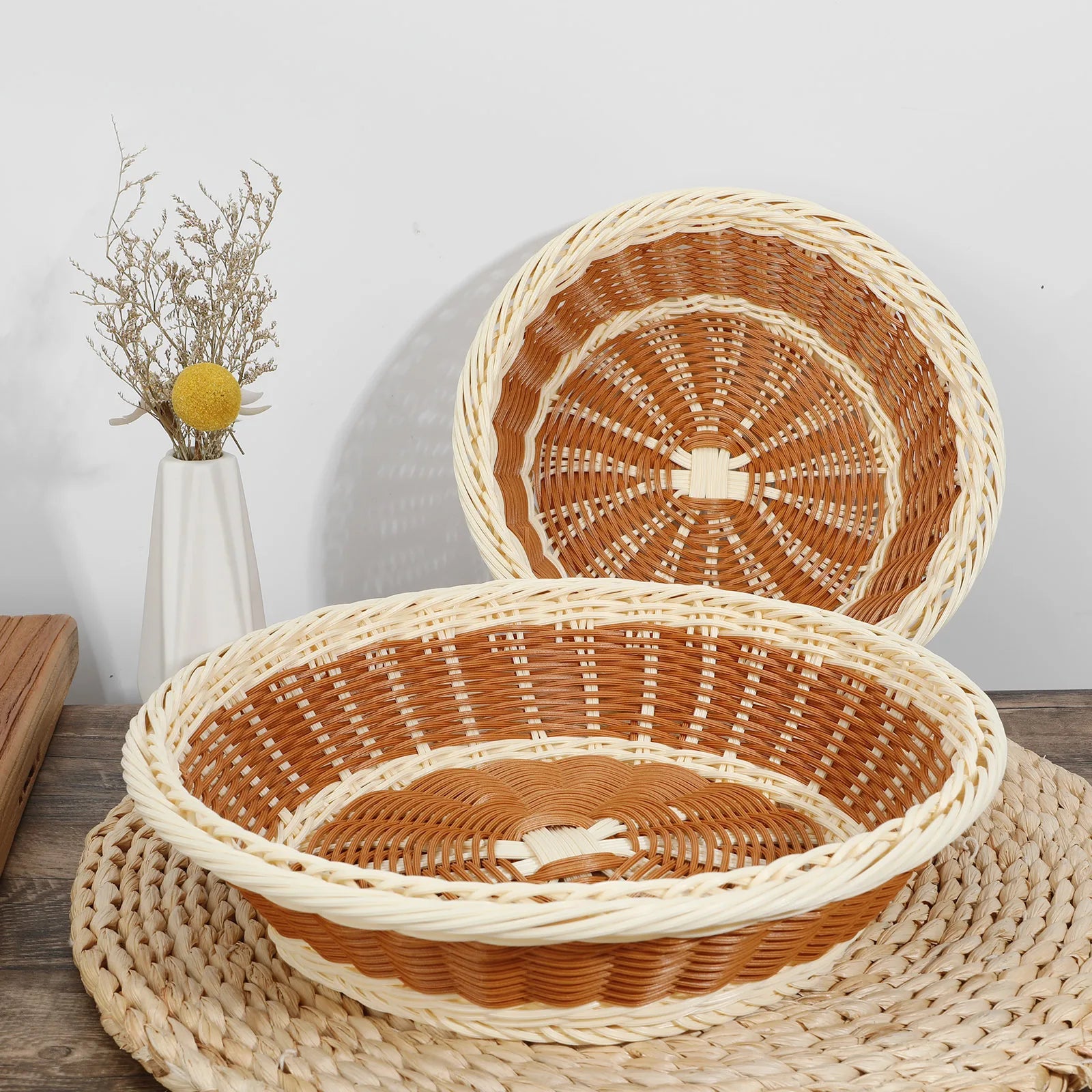 panier rond en rotin pour rangement fruits et légumes - vue 3 sur 6