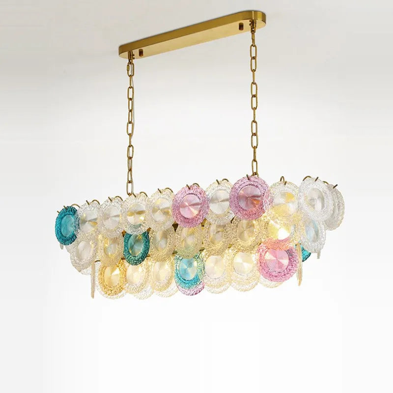 lustre postmoderne en fer et verre coloré à led - vue 2 sur 6