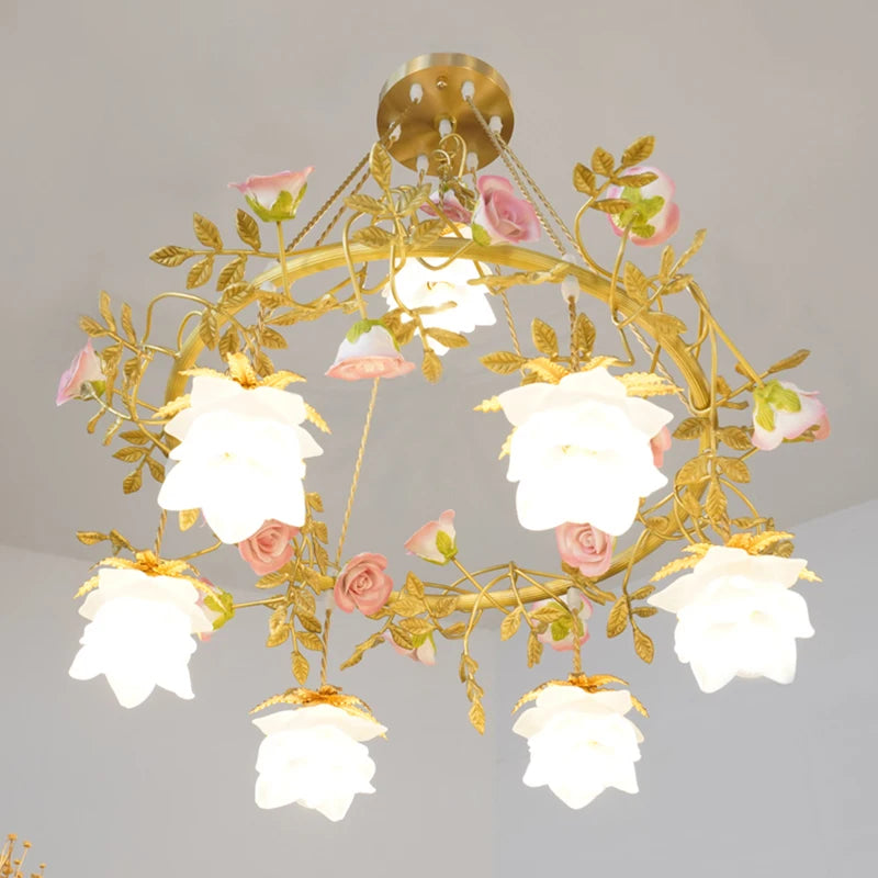 lustre pastoral français en céramique design luminaires suspendus - vue 4 sur 5