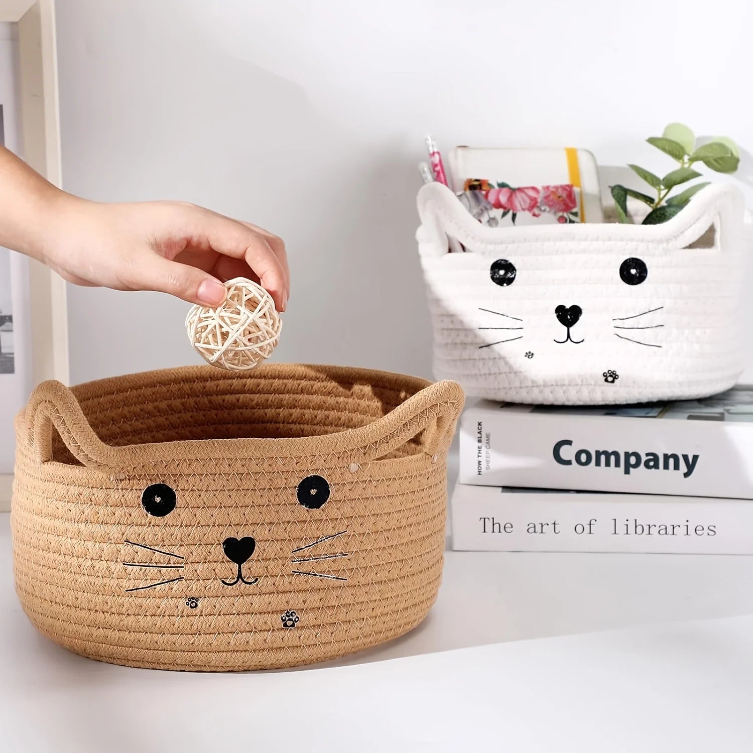 panier en corde de coton pour jouets animaux mignon avec oreilles - vue 4 sur 11