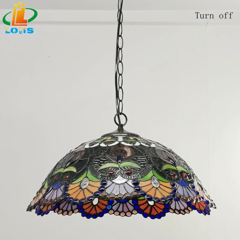 lustre rétro européen en perles de verre colorées fait main - vue 6 sur 6