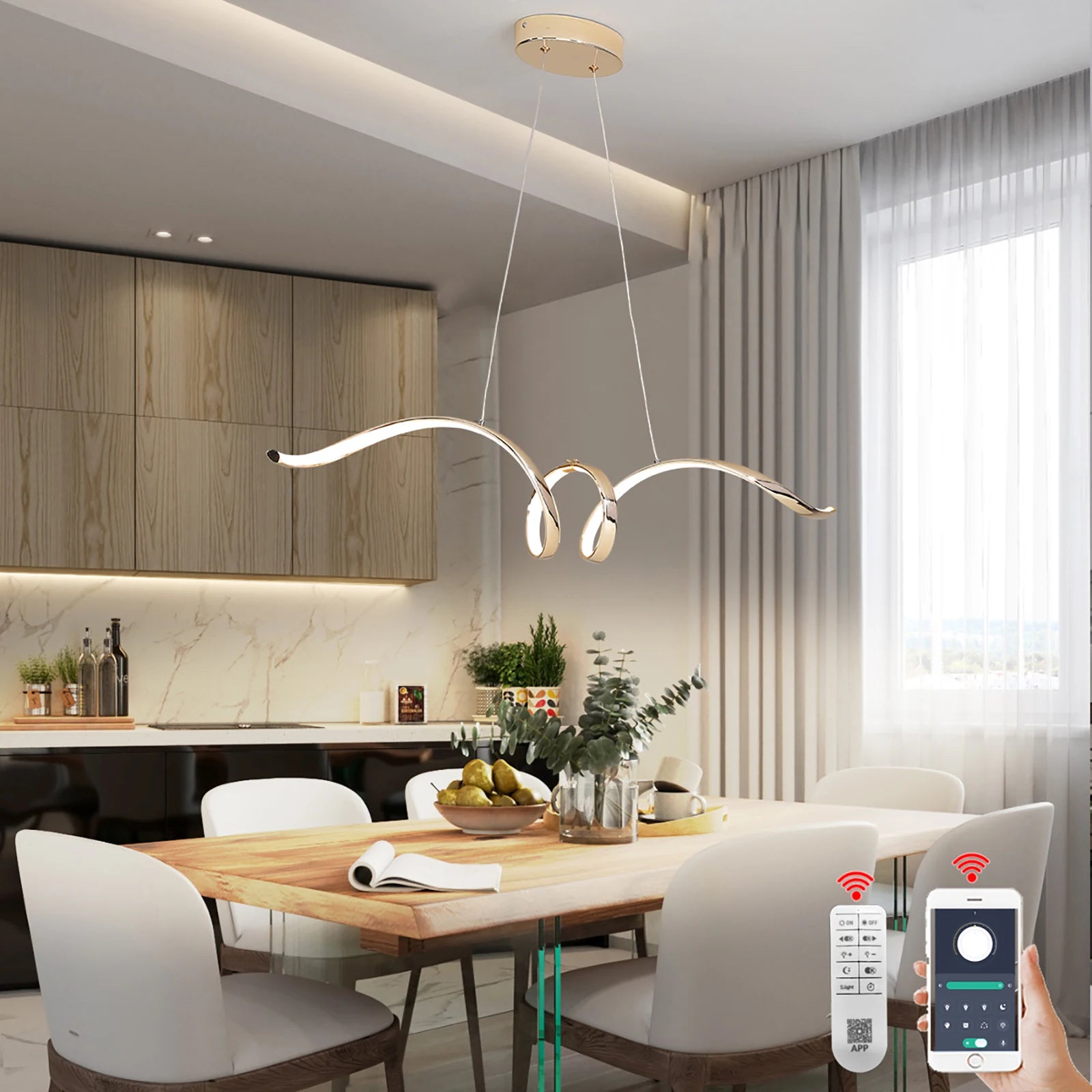 Suspension moderne LED lumière chromé design spirale - vue 5 sur 8