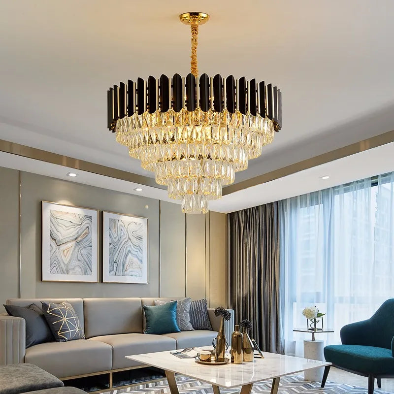 lustre led moderne de luxe en cristal luminaire rond ou long - vue 2 sur 18