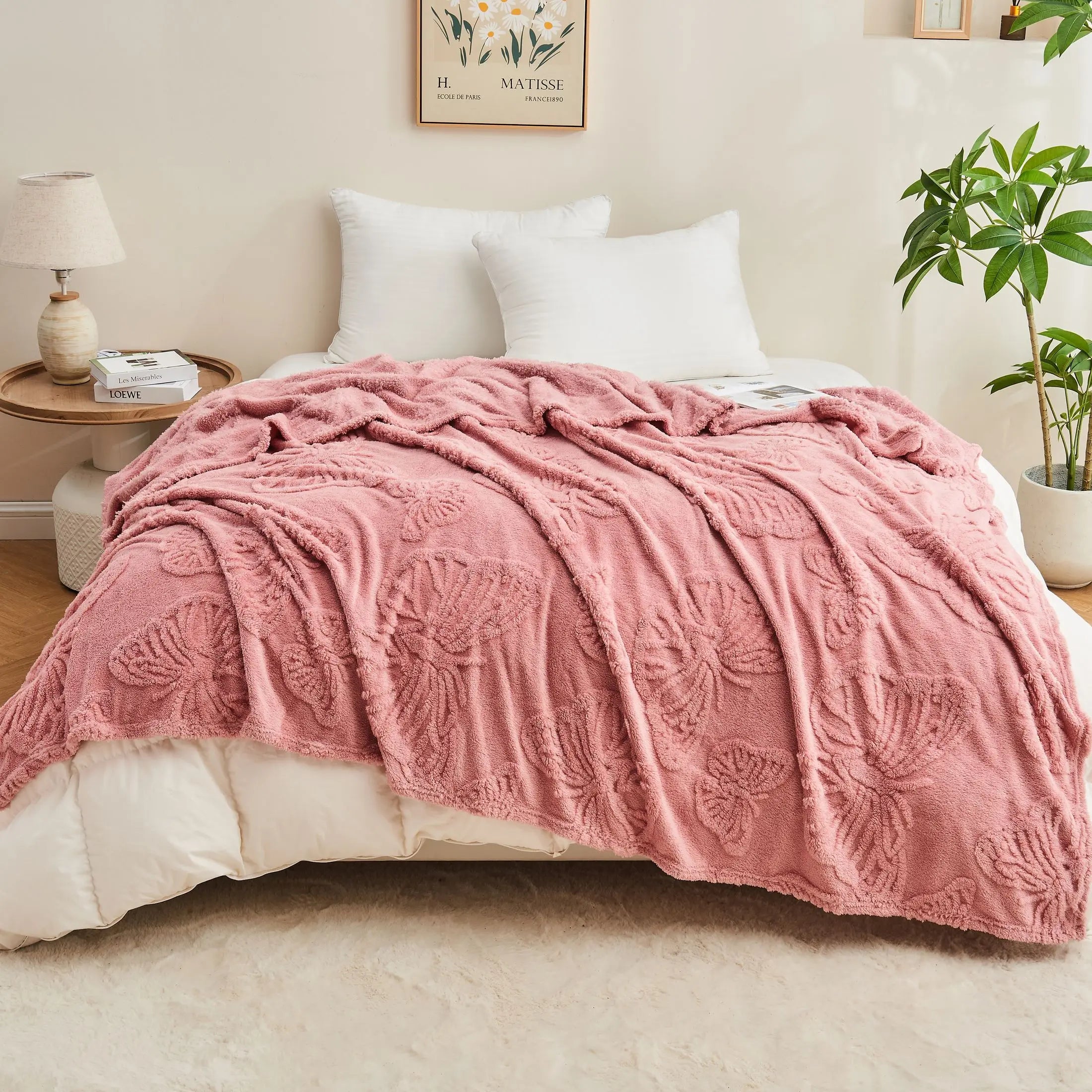 plaid sherpa jacquard doux motif plaid salon chambre - vue 5 sur 6