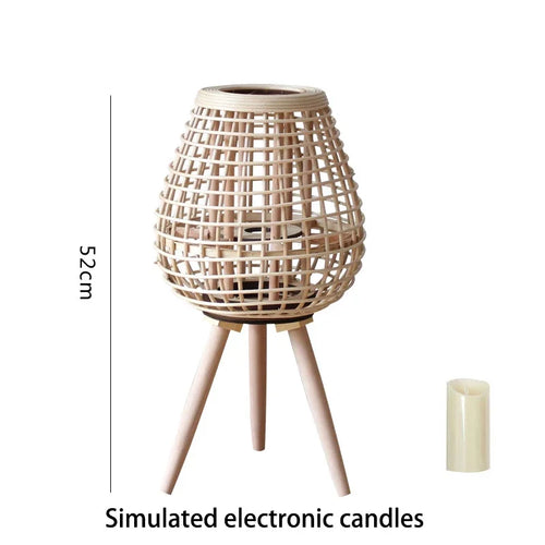 lampadaire en rotin avec chandelier et bougie électronique décorative - vue 13 sur 18
