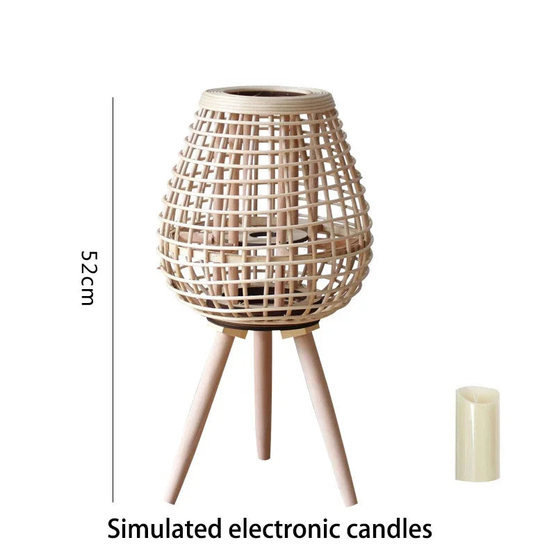 lampadaire en rotin avec chandelier et bougie électronique décorative - vue 13 sur 18