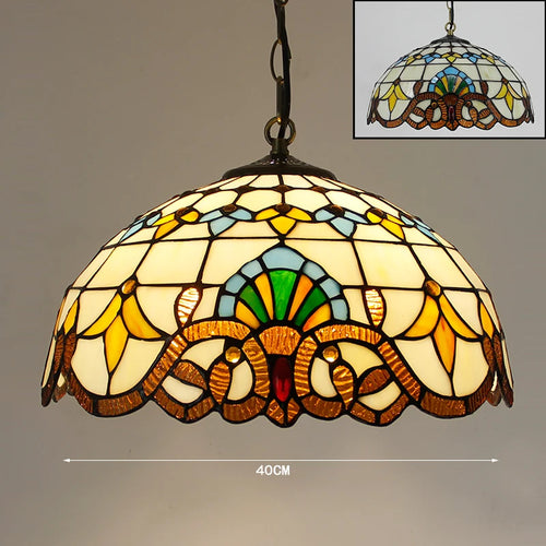 Rétro Tiffany Suspension Lumières suspension lustre salon baroque perle design Vitrail luxe 16 "mer bleu marron L - vue 5 sur 9