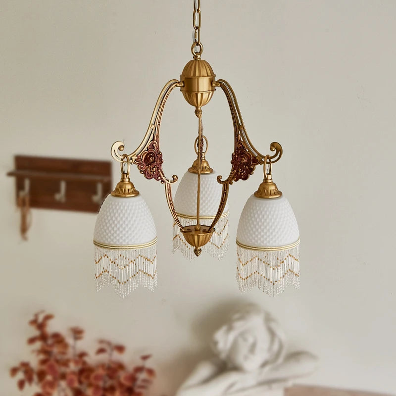 lustre rétro en cuivre avec pampilles vintage médiévales - vue 4 sur 8