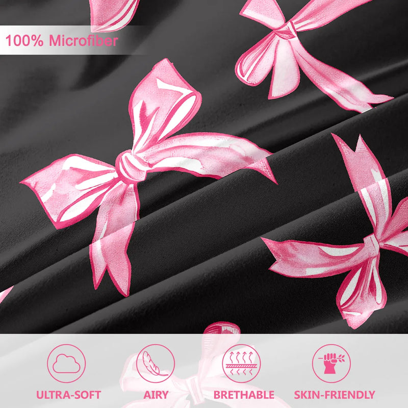 housse de couette à carreaux avec nœud papillon et taies d'oreiller