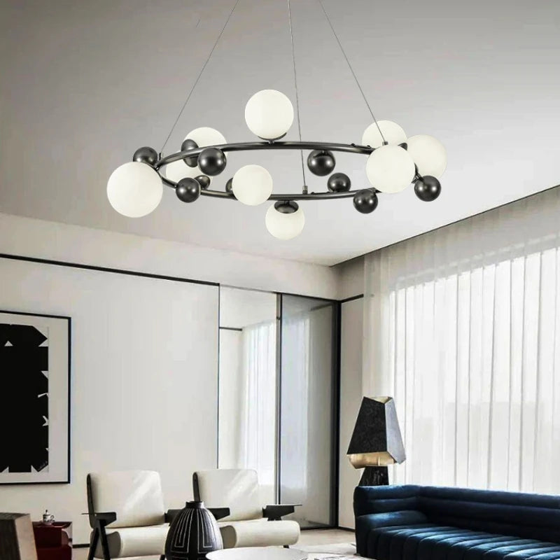 suspension moderne en métal et verre blanc design élégant et réglable - vue 6 sur 13