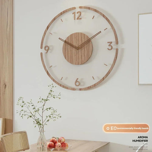 horloge murale silencieuse en bois massif design nordique créatif - vue 12 sur 12