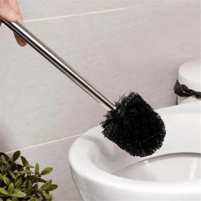 brosse de toilette en plastique avec manche inoxydable et poils souples - vue 8 sur 8