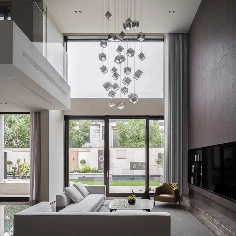 Scandinavia Magic Square Chandelier Crystal Box Pendant Lamp Ceiling Suspension Hanging Light for Loft Staircase Living Room - vue 6 sur 12