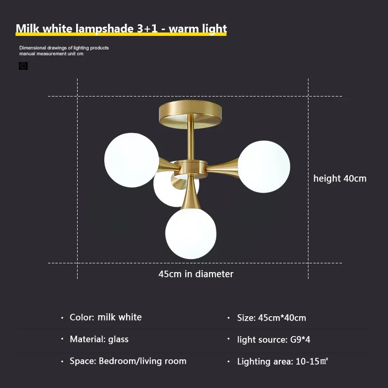 lustre nordique en verre blanc pour éclairage intérieur - vue 15 sur 23