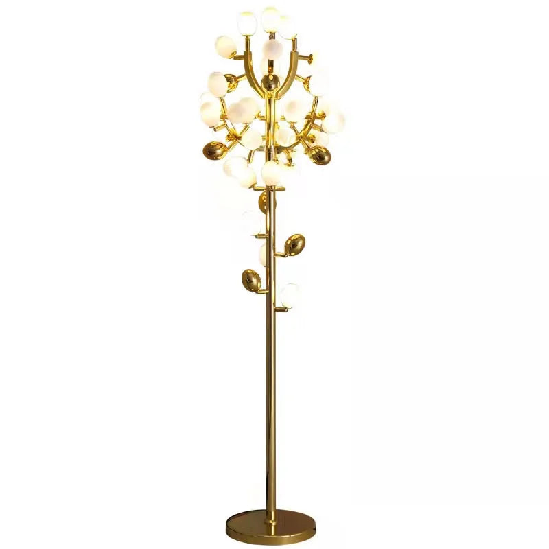 Nordic modern grape design LED floor lamp, gold G9 bulb, dining room, bedroom, sofa, white glass, home decoration floor lamp - vue 6 sur 7